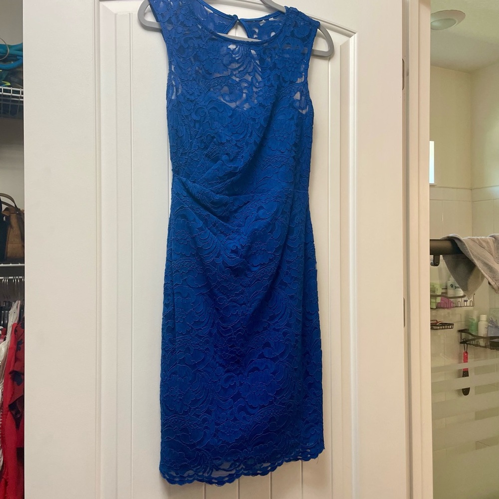 Xscape Royal Blue Lace Midi Dress
